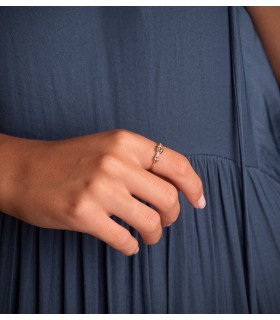 Anillo de oro Grano de café bicolor 18 K, sortija ancha con diseño de nudo marinero.