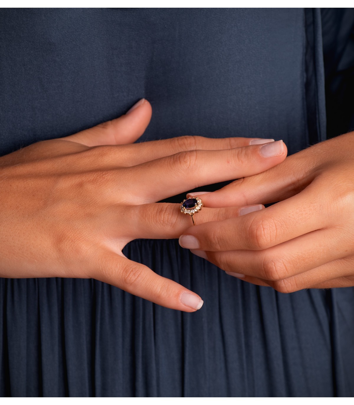Anillo con zafiro y diamantes, anillos oro mujer - Modelo Sybil