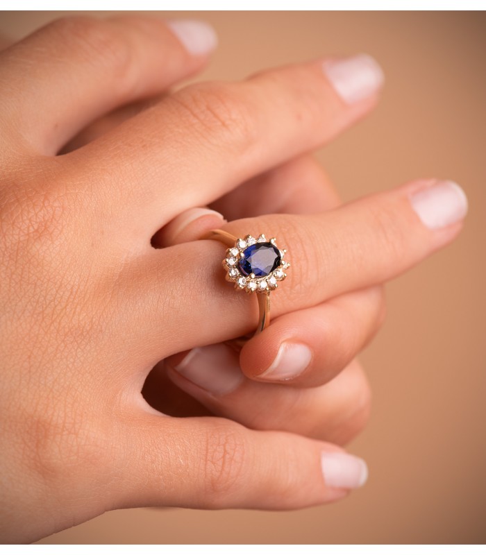 Anillo con zafiro y diamantes, anillos oro mujer - Modelo Sybil