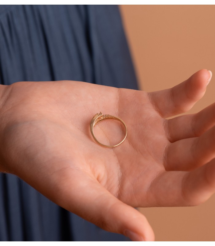 Anillo Mujer Oro Bandas Azul - sortija para mujeres, media alianza
