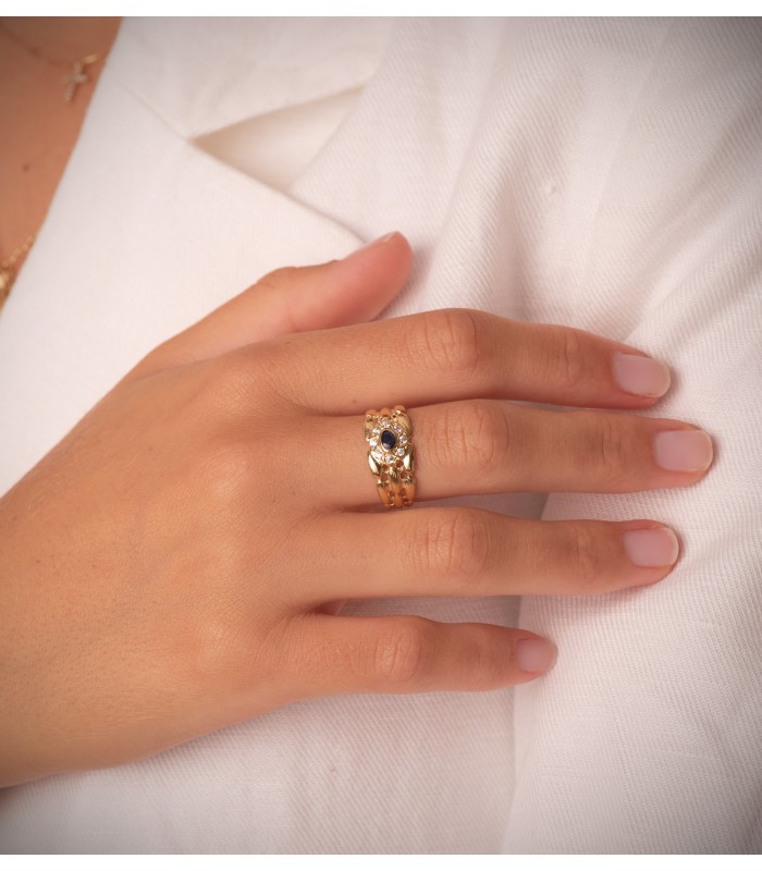 Anello a maglia oro giallo 18kt Zaffiro