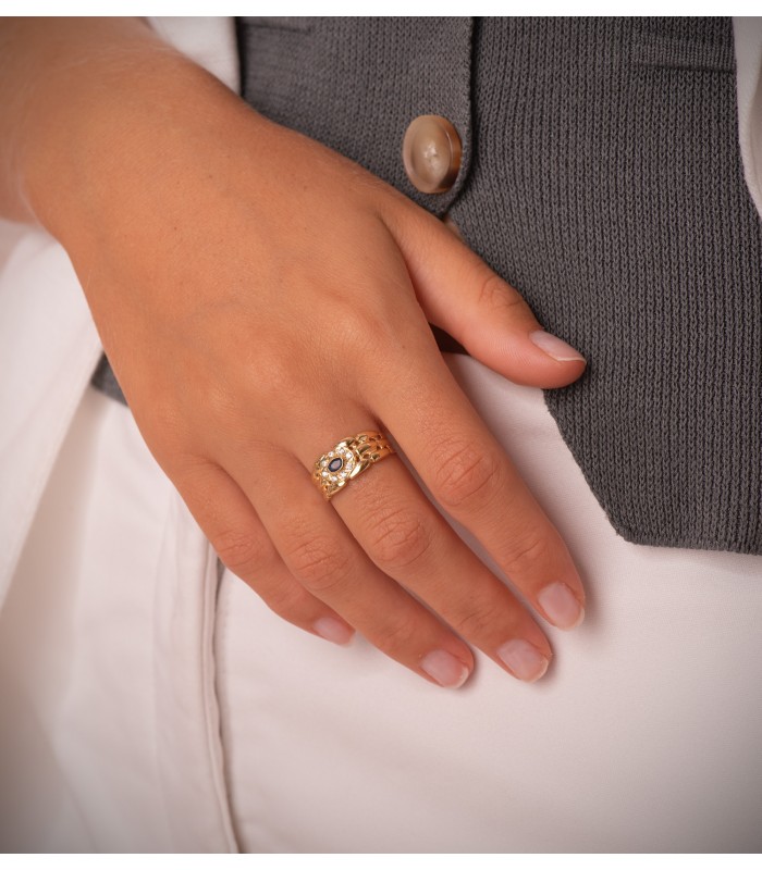 Anello a maglia oro giallo 18kt Zaffiro