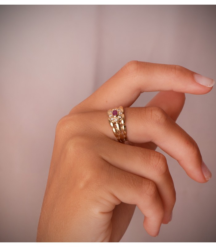 Anello a maglia oro giallo 18kt Rubino