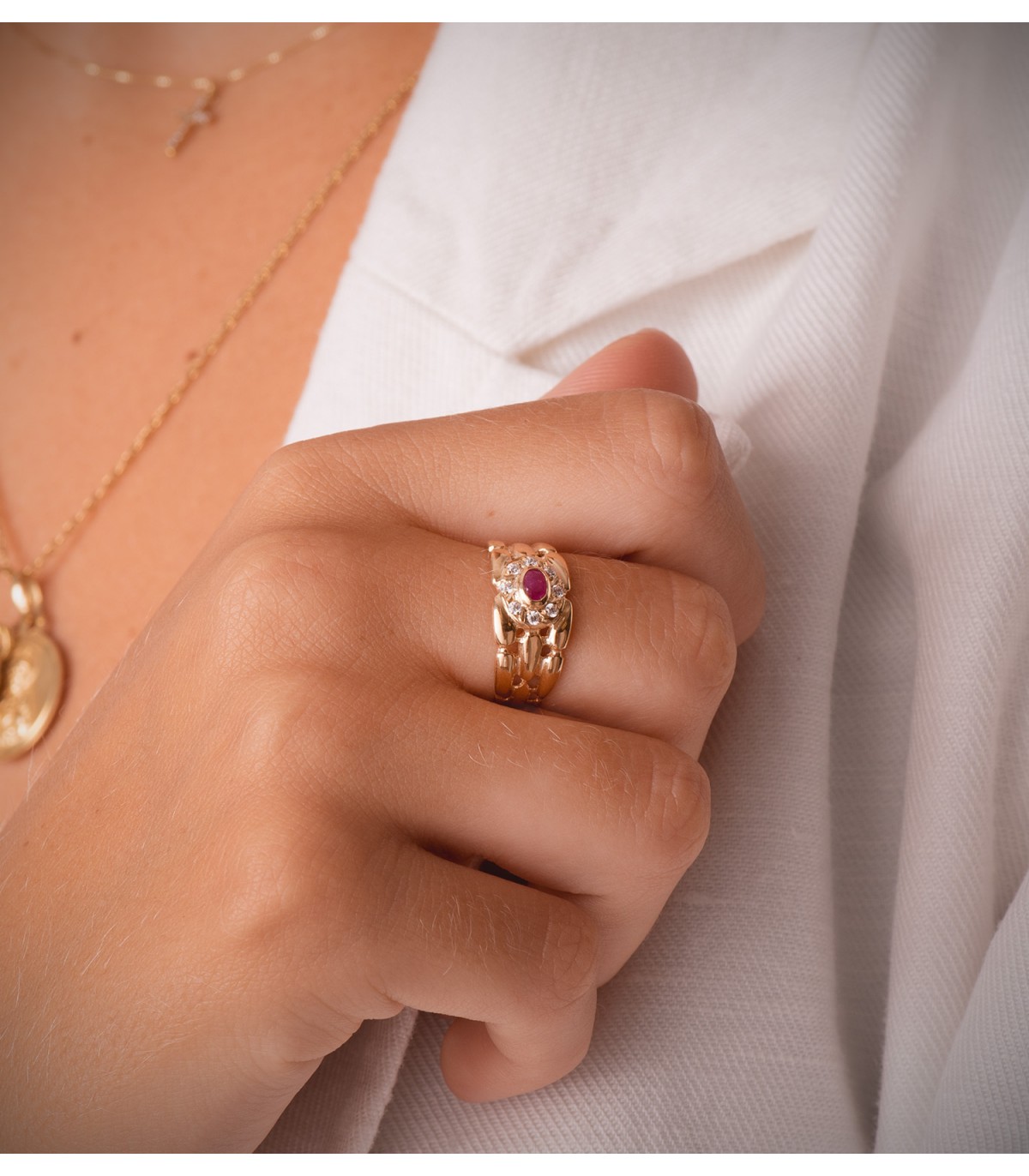 Anello a maglia oro giallo 18kt Rubino