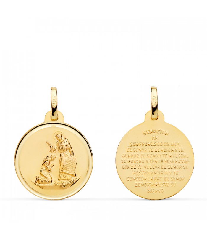 Medaglia tonda San Francesco d'Assisi preghiera oro 18kt 18mm