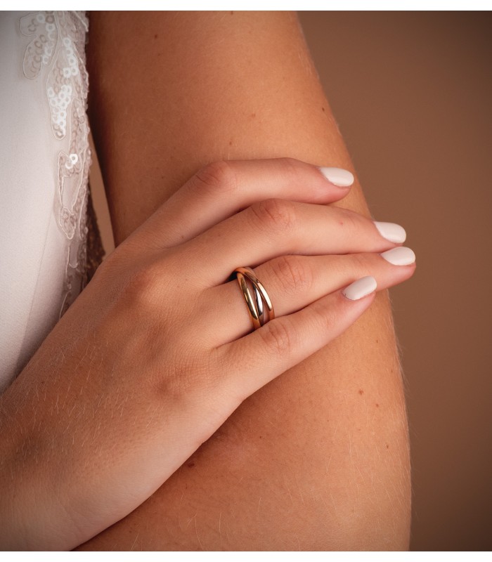 Alianza triple Dozza 2mm Oro tricolor 18K anillo boda compromiso matrimonio