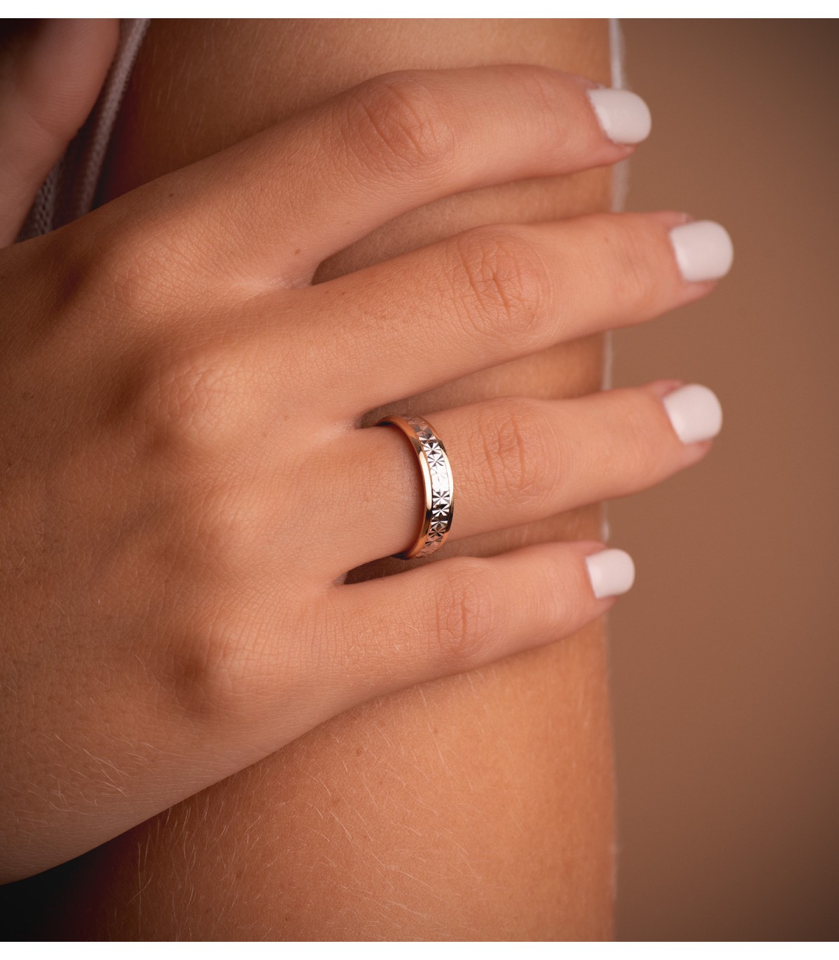 Fede nuziale donna or bicolore 18Kt. Anello di compromiso. Alda Joyeros.