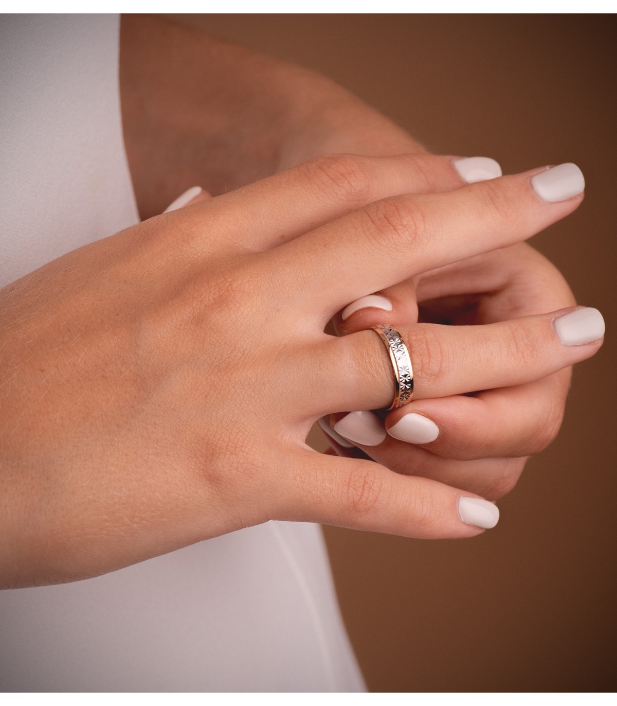 Fede nuziale donna or bicolore 18Kt. Anello di compromiso. Alda Joyeros.
