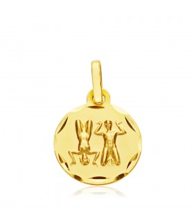 Colgante Horóscopo Géminis tallado oro 9K 13mm