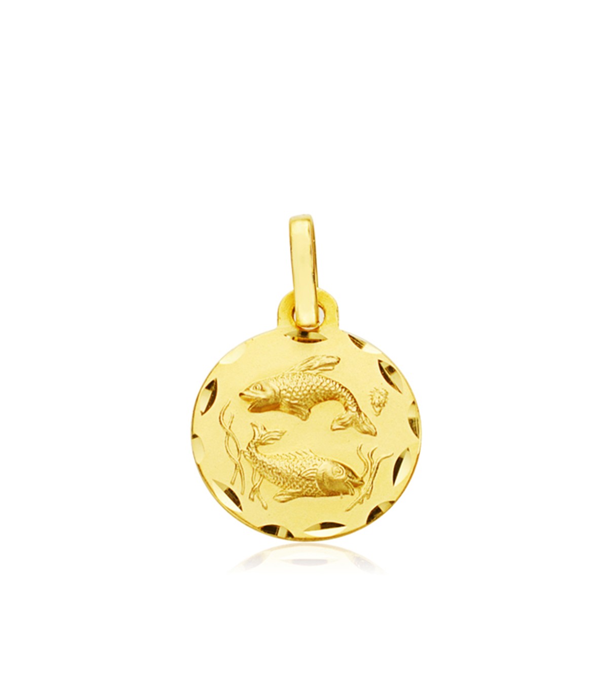 Colgante Horóscopo Piscis tallado Oro 9K 13mm