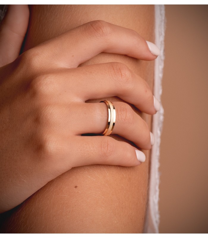 ALIANZA plana textura RAYADA anillo de boda compromiso grabado joyeria online