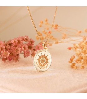 Chapa Redonda Oro 9K 18mm Hélice colgante disco grabado personalizado joya madre padre san valentin