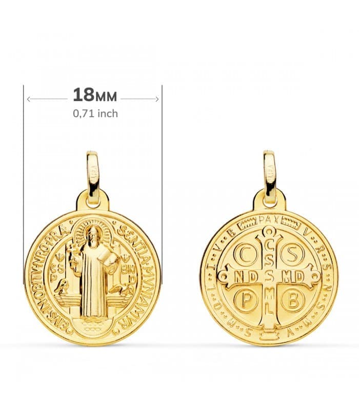 Scapolare San Benedetto 18 MM - Medaglia in oro giallo 9kt - Santo e croce