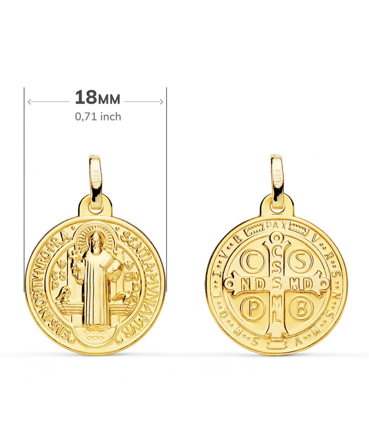 Scapulaire Saint Benoît - Médaille en or jaune 9 carats - Saint et croix