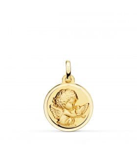 Médaille Ange et oiseau Or Jaune 9K 16MM Biseau