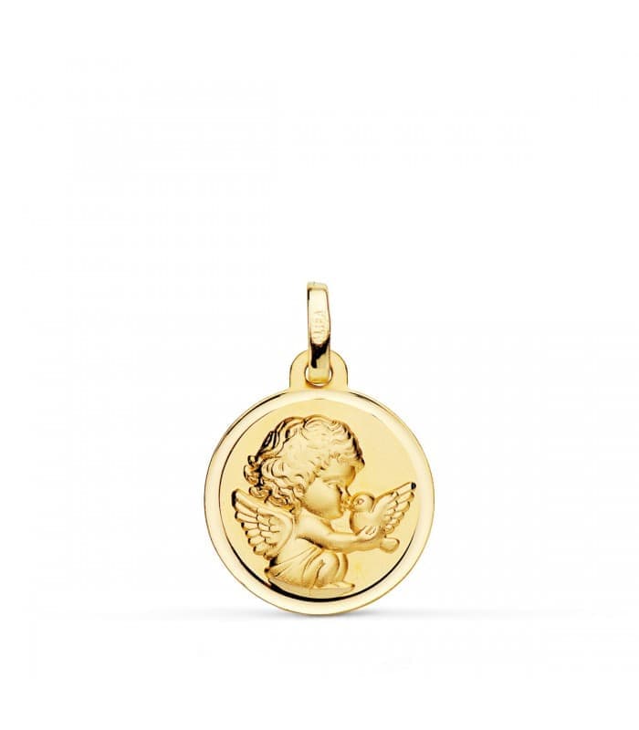 Médaille Ange et oiseau Or Jaune 9K 16MM Biseau