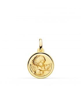 Medalla Ángel y Paloma Oro 9K 14MM Bisel