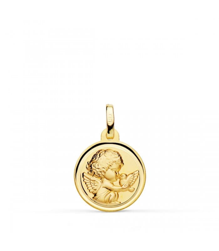 Medaglia Angelo e Colomba oro giallo 9Kt 14mm