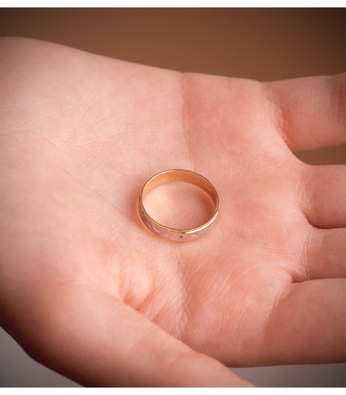 Fede nuziale donna oro 18 carati bicolore. Fede nuziale oro bicolore. Gioielli online.