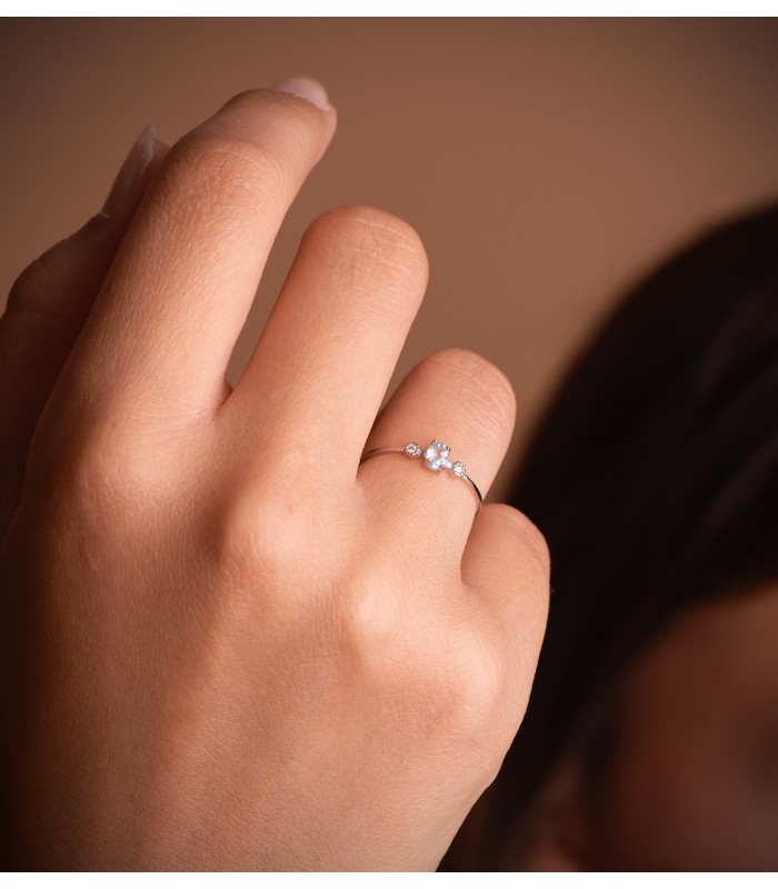 Bague Bacall Or Blanc 18K Aigue-Marine et Diamants