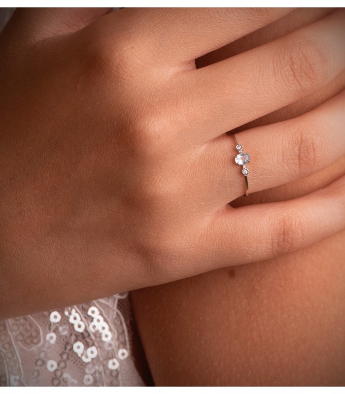 Bague Bacall Or Blanc 18K Aigue-Marine et Diamants