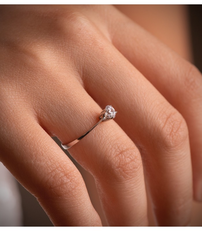 Bague Solitaire Zircon Or Blanc 18K