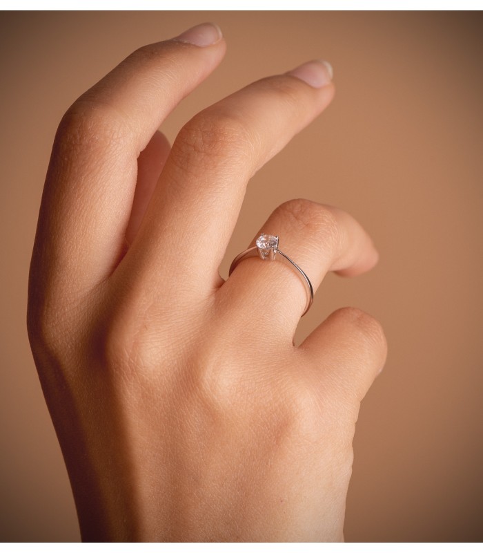 Bague Solitaire Zircon Or Blanc 18K