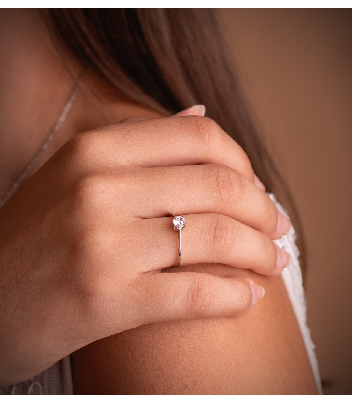 Bague Solitaire Zircon Or Blanc 18K