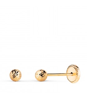 Pendientes oro amarillo Annunziata bola tallada 3 mm 18 Ktes