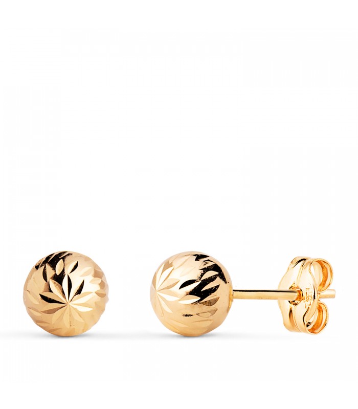 Pendientes oro amarillo Annunziata 6 mm bola tallada 18 Ktes