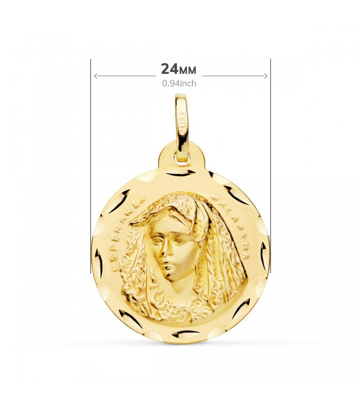 Escapulario Virgen Macarena y Gran Poder Oro 18 K 24mm