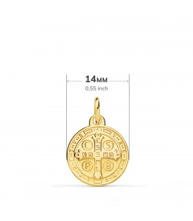 Cruz de San Benito, medalla de oro 14mm - Para bautizo y bebé.