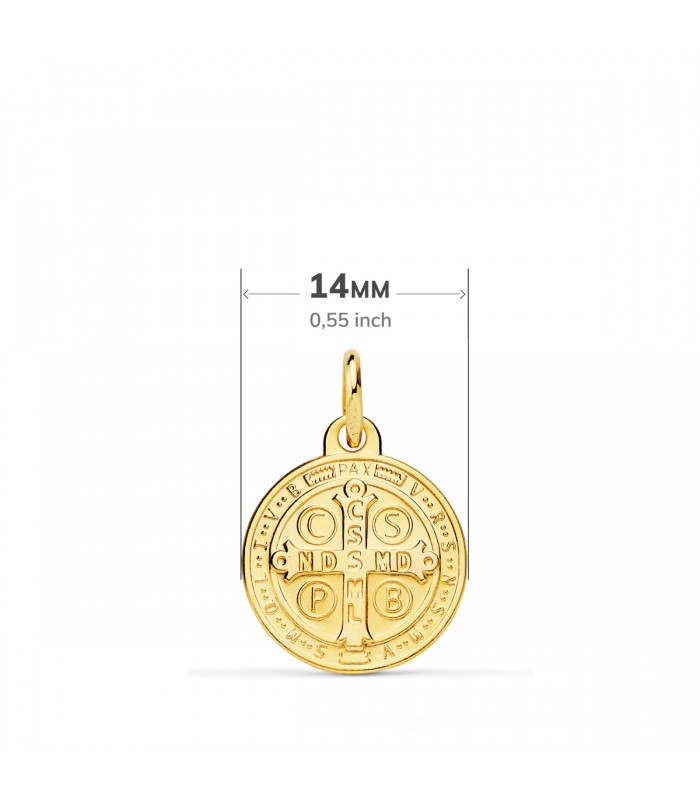 Cruz de San Benito, medalla de oro 14mm - Para bautizo y bebé.