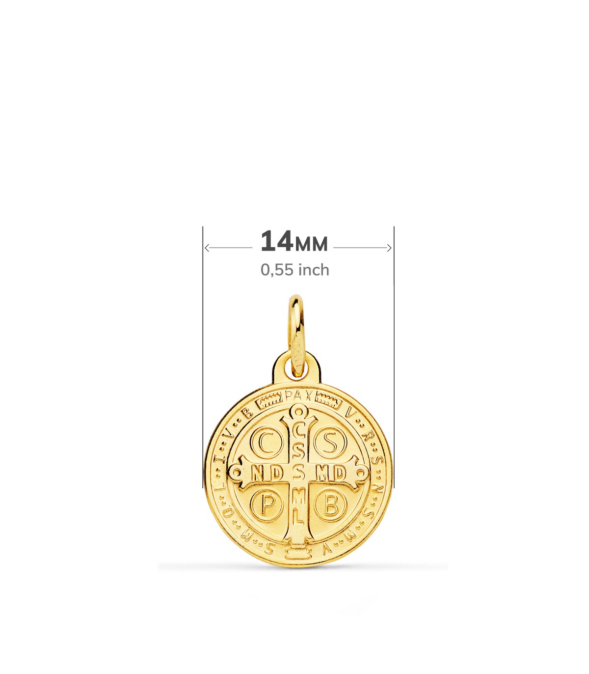 Cruz de San Benito, medalla de oro 14mm - Para bautizo y bebé.