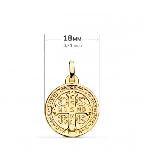 Cruz  San Benito, medalla de oro amarillo 18K 18mm Brillo - Medallas católicas para bautizos y comuniones.