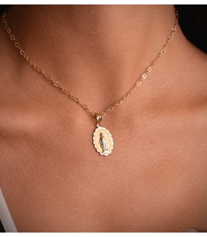 Medalla Virgen Milagrosa Oro 18K 25mm Brillo