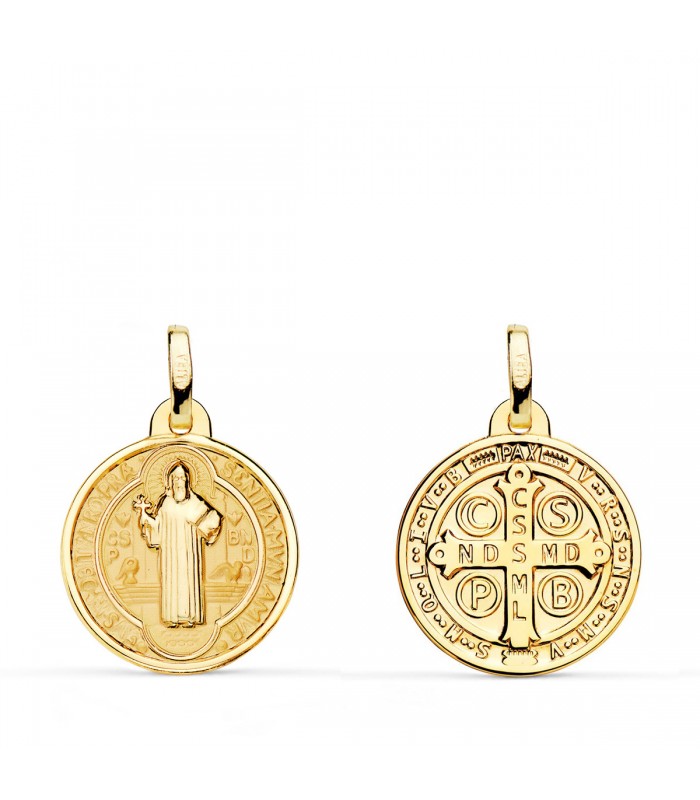 Medalla de San Benito Oro 18K Mate y Brillo 16mm