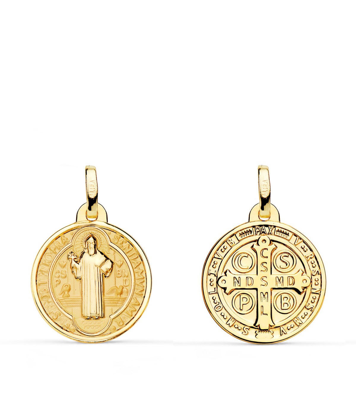 Medalla de San Benito Oro 18K Mate y Brillo 16mm