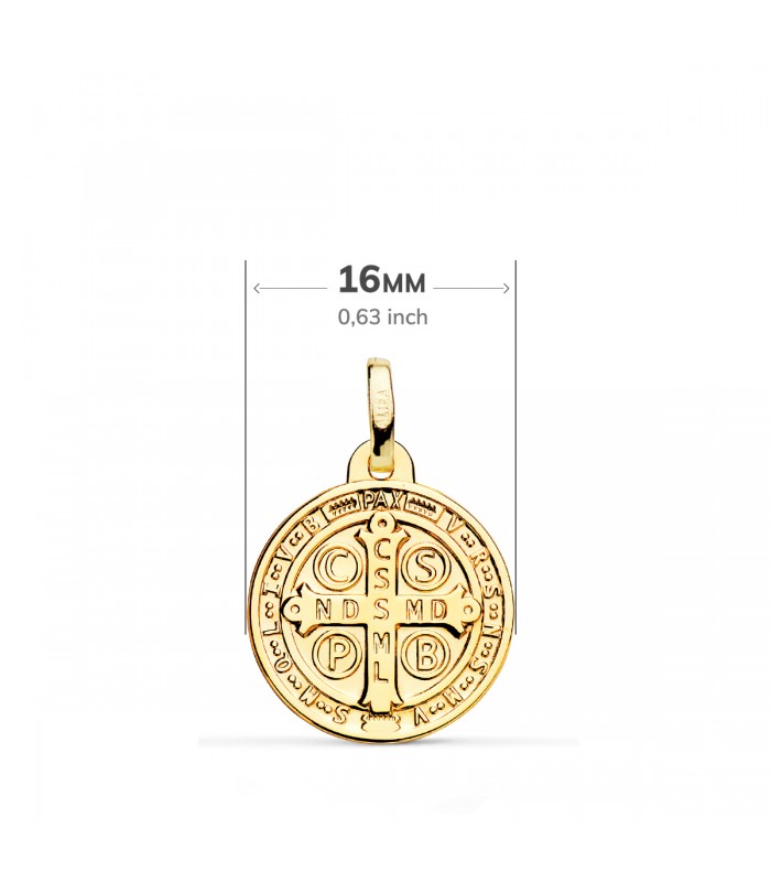 Cruz de San Benito Oro 18K Mate y Brillo 16mm - Medallas y escapularios.