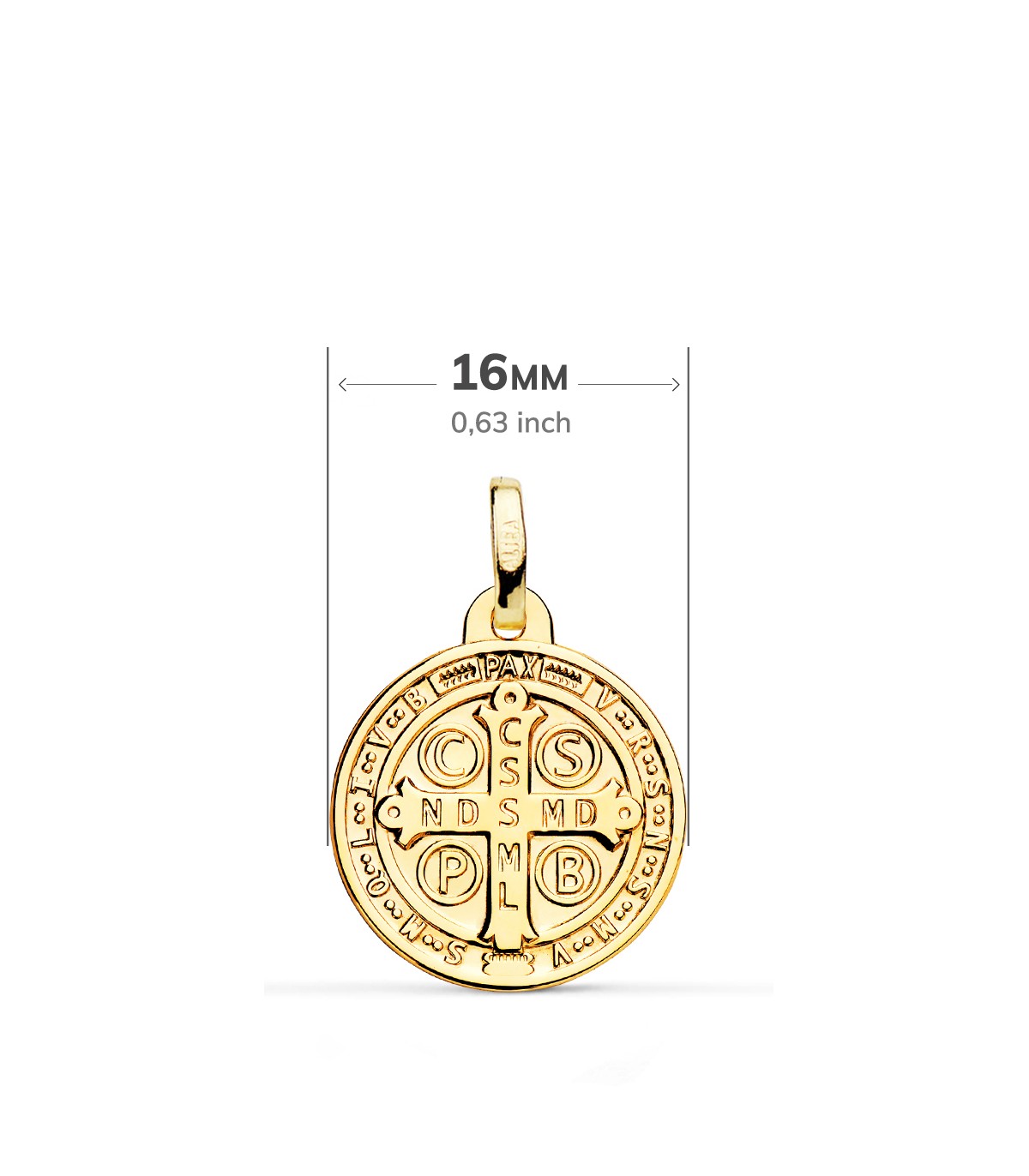Cruz de San Benito Oro 18K Mate y Brillo 16mm - Medallas y escapularios.