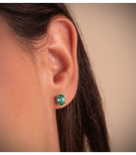 Damen-Ohrstecker mit Edelstein, Smaragd oval 4-Krappen-Fassung, 750er Weißgold Ohrringe 18K