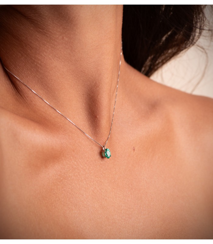 Gargantilla Esmeralda Nora Oro blanco 18K