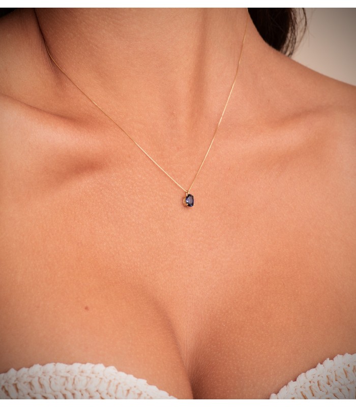 Collier pour femme Nora Or Jaune 18K Saphir Oval
