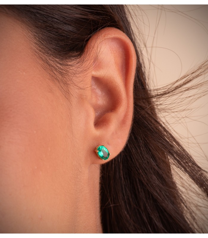 Ohrstecker Smaragd Oval 4 Krappe | Goldohrringe 750/ 18K, Schmuck für Damen