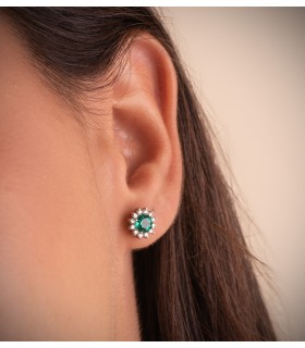 Boucles d'oreilles rosette en or 750 avec diamants et pierre précieuse