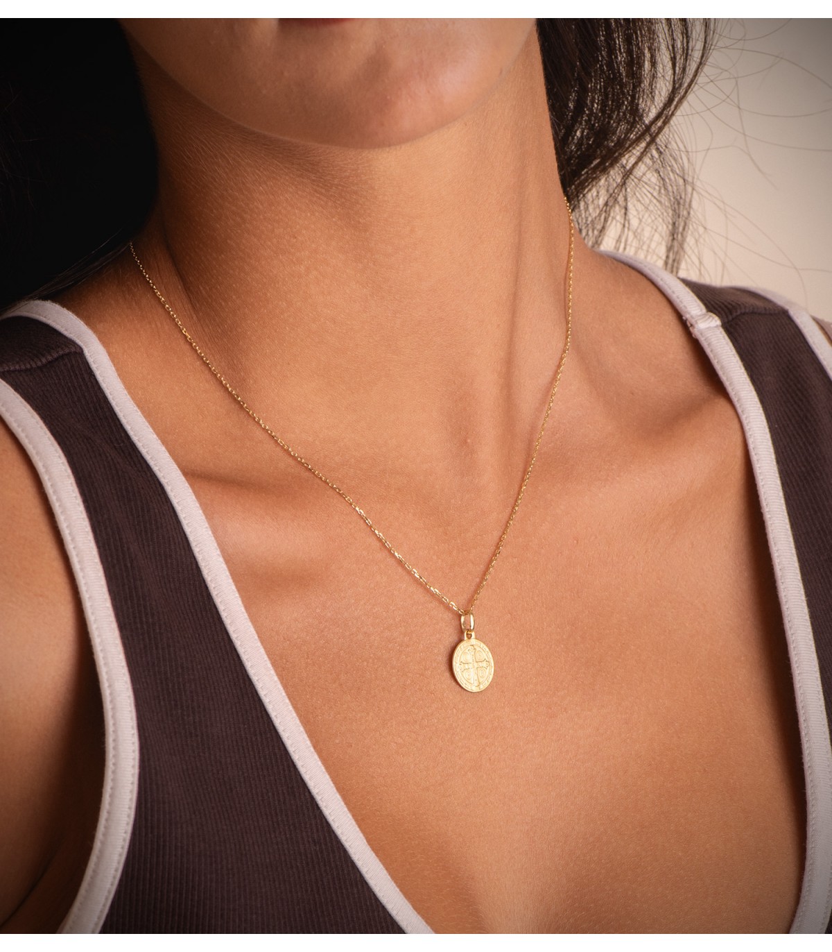 Medalla Escapulario San Benito Monje Oro 18k 14mm