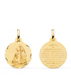 Bendición  San Francisco Oro 18K 18mm, medallas de oro religiosas.