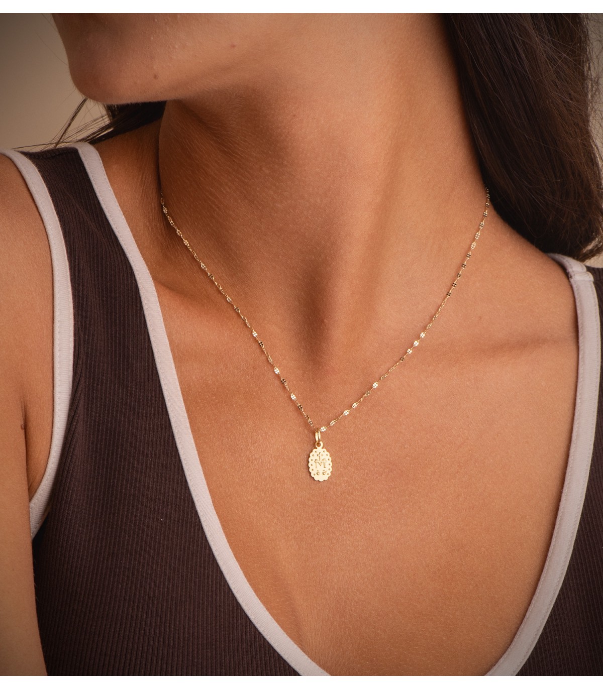 Medaglia Madonna Miracolosa oro giallo 18kt 12mm, Ciondolo religioso forma ovale