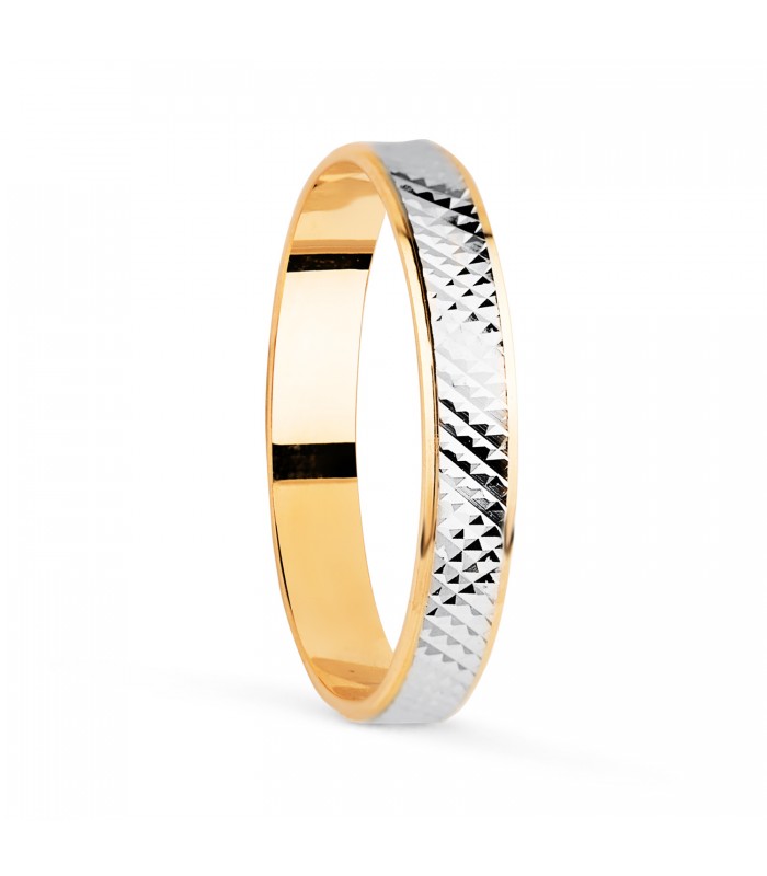 Fede nuziale 3 mm oro 18 carati bicolore. Fede nuziale donna. Gioielleria online.