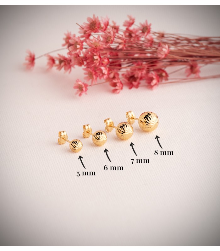 Pendientes oro amarillo Annunziata 6 mm bola tallada 18 Ktes